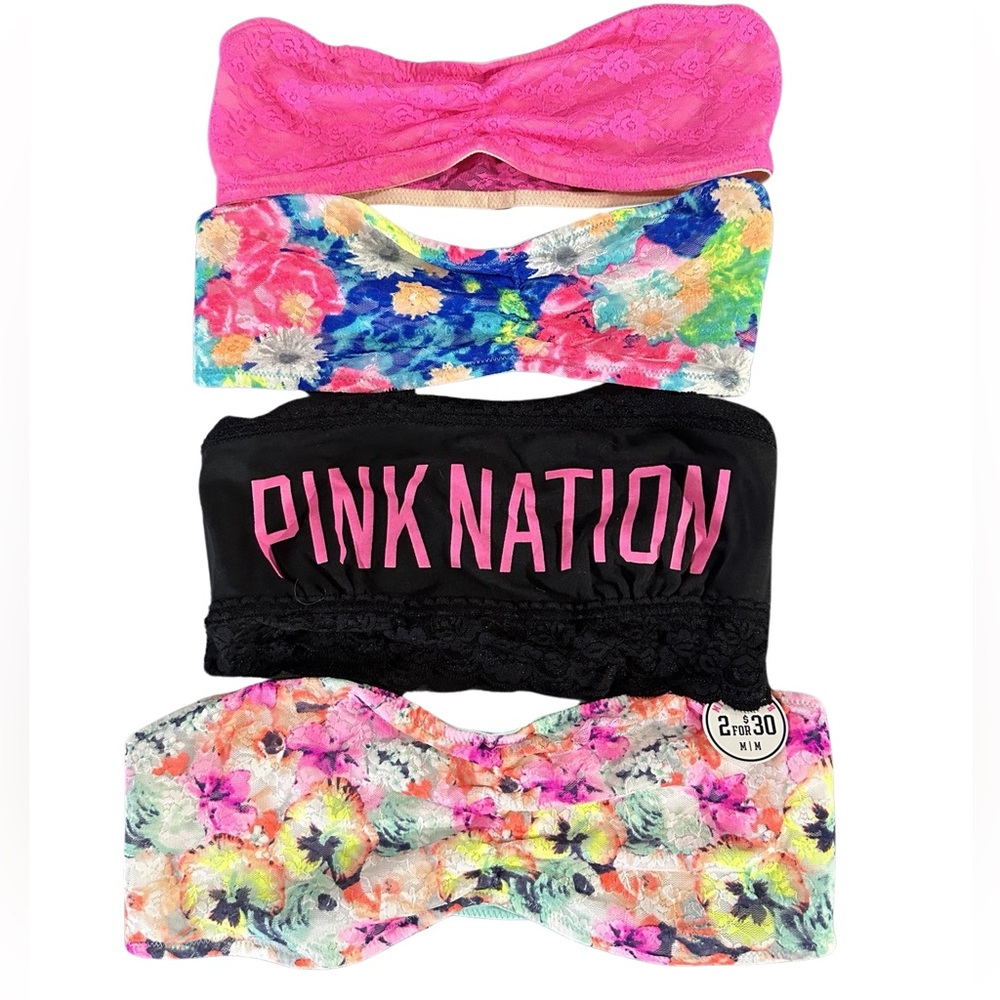 PINK Victoria's Secret Bandeau Set - Pink, Black, Floral